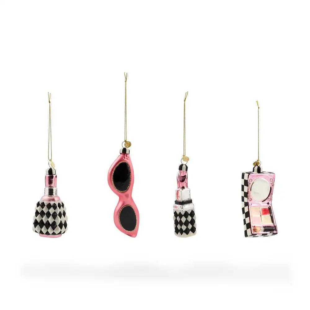 Courtly Cosmetic Glass Ornaments, Set of 4