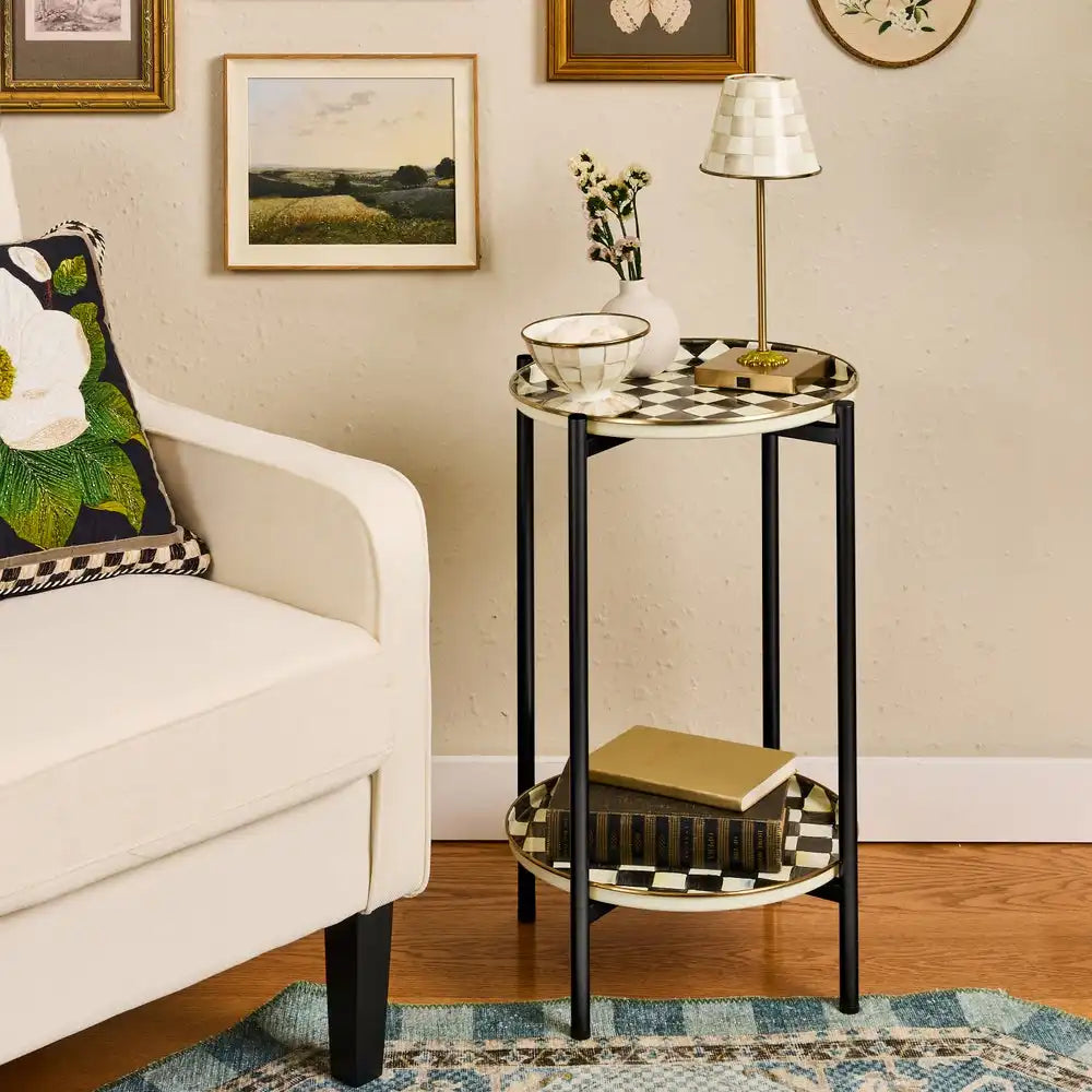 Courtly Check Enamel 2-Tier Cocktail Table