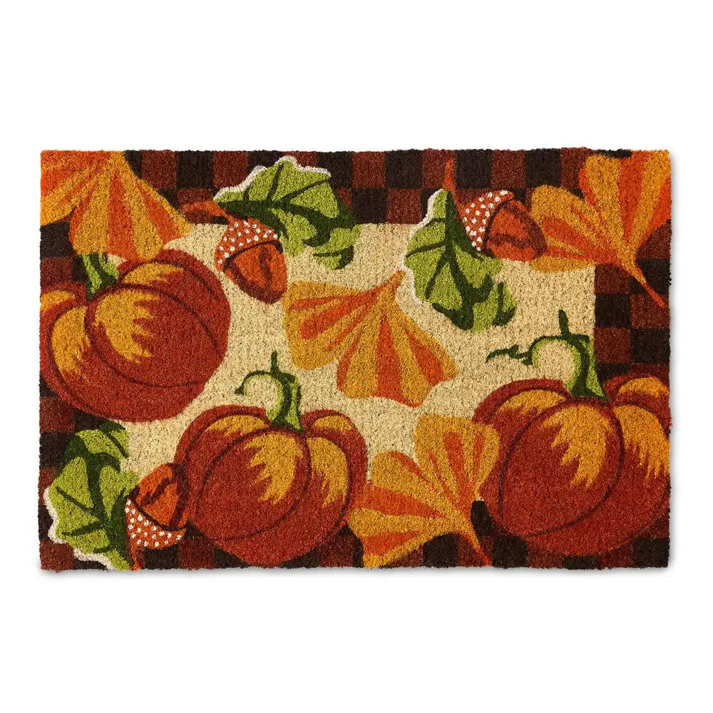 Checked Pumpkin Harvest Entrance Mat