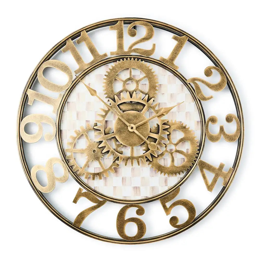 Mocha Check Large Farmhouse Wall Clock