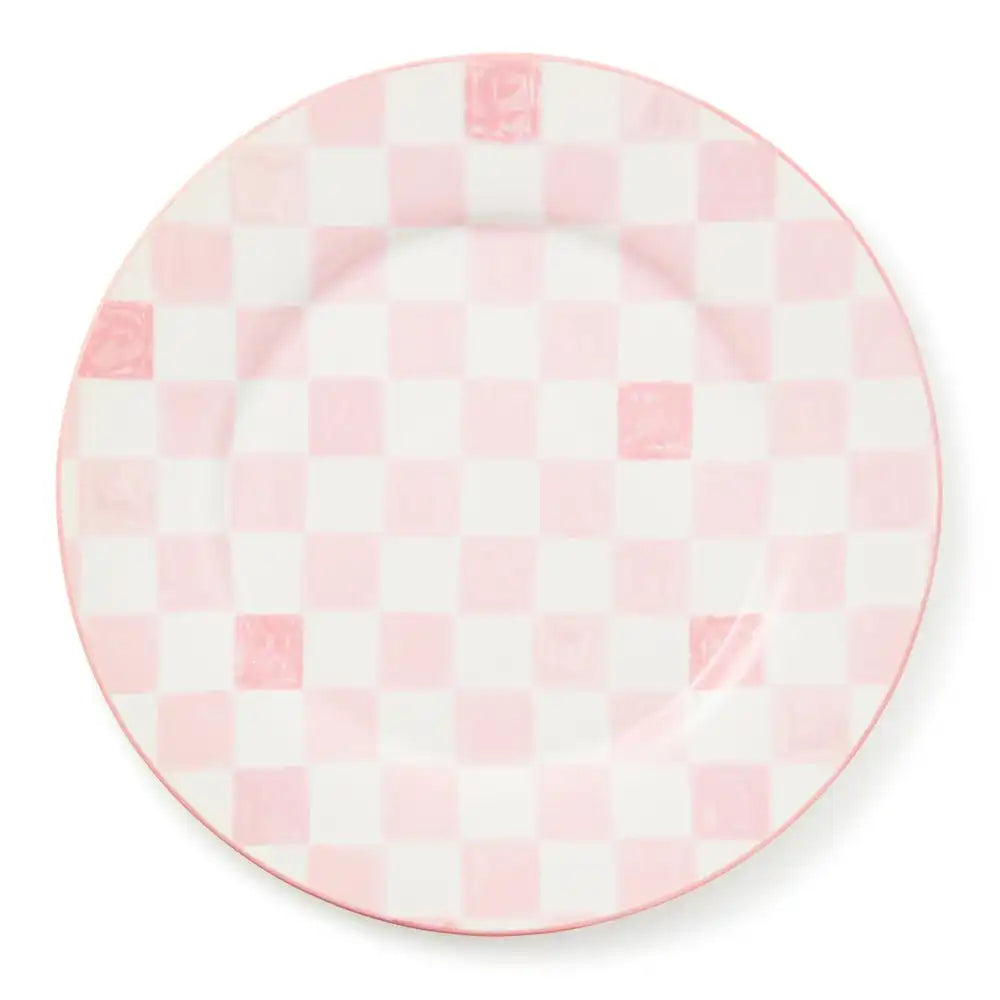 Pink Check Round Platter