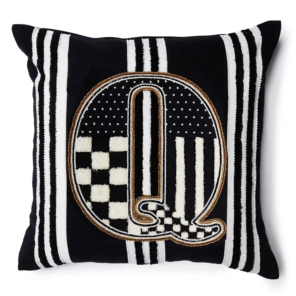 Monogram "Q" Beaded Throw Pillow