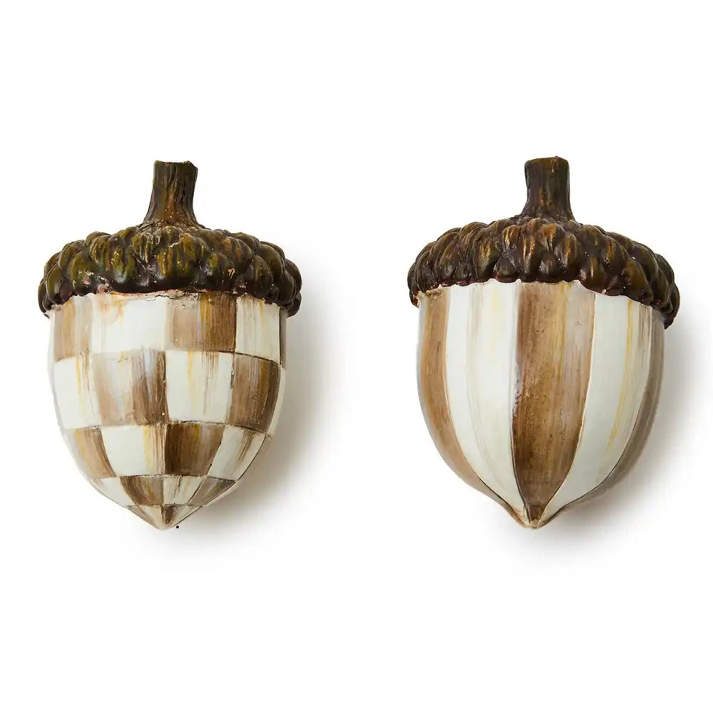 Mocha Check Acorns, Set of 2