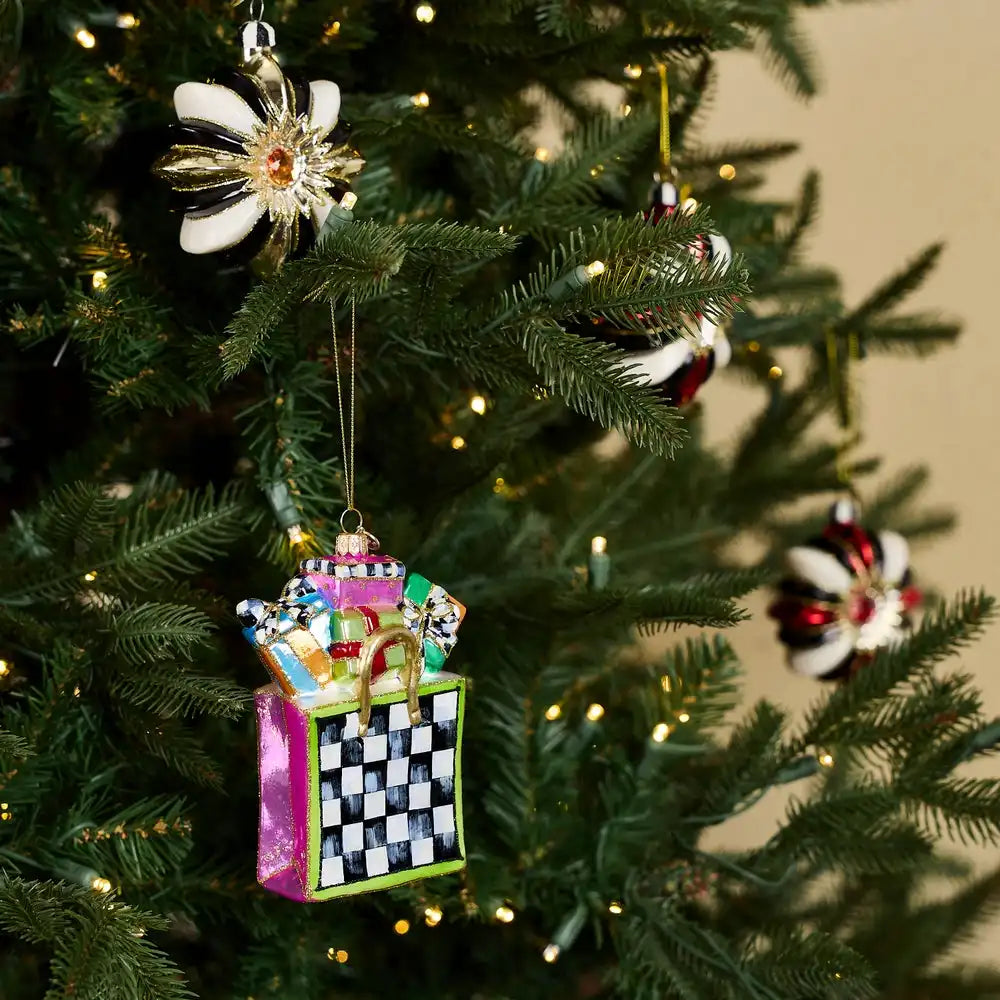 Confetti Shopping Bag Glass Ornament