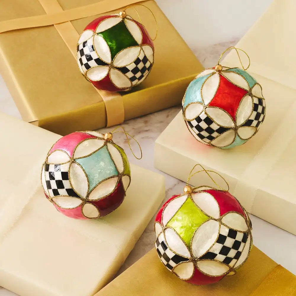 Confetti Capiz Circus Ball Ornaments, Set of 4