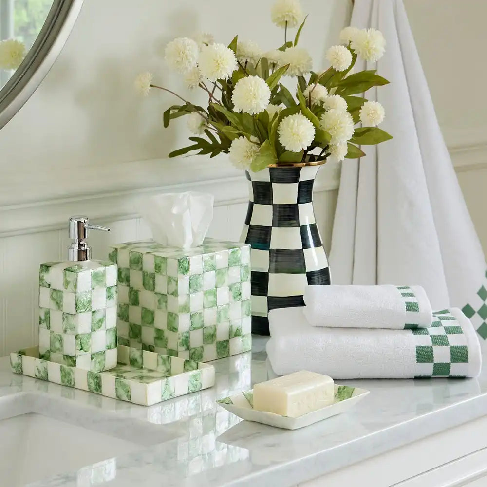 Sage Check Capiz Boutique Tissue Box Cover