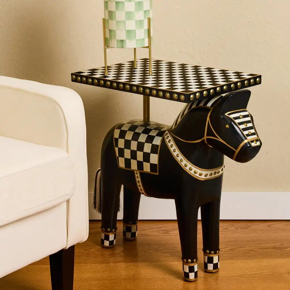 Courtly Check Carved Horse Table