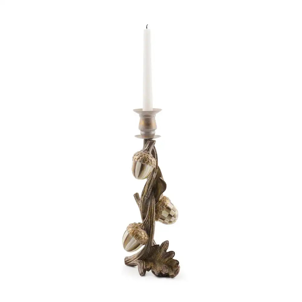 Mocha Check Acorn Candle Holder