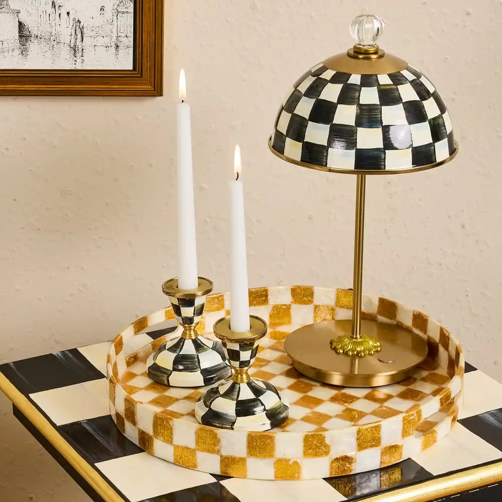 Gold Check Capiz Round Tray