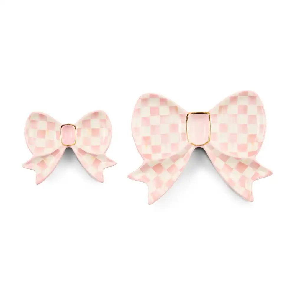 Rosy Check Bow Trinket Dishes, Set of 2