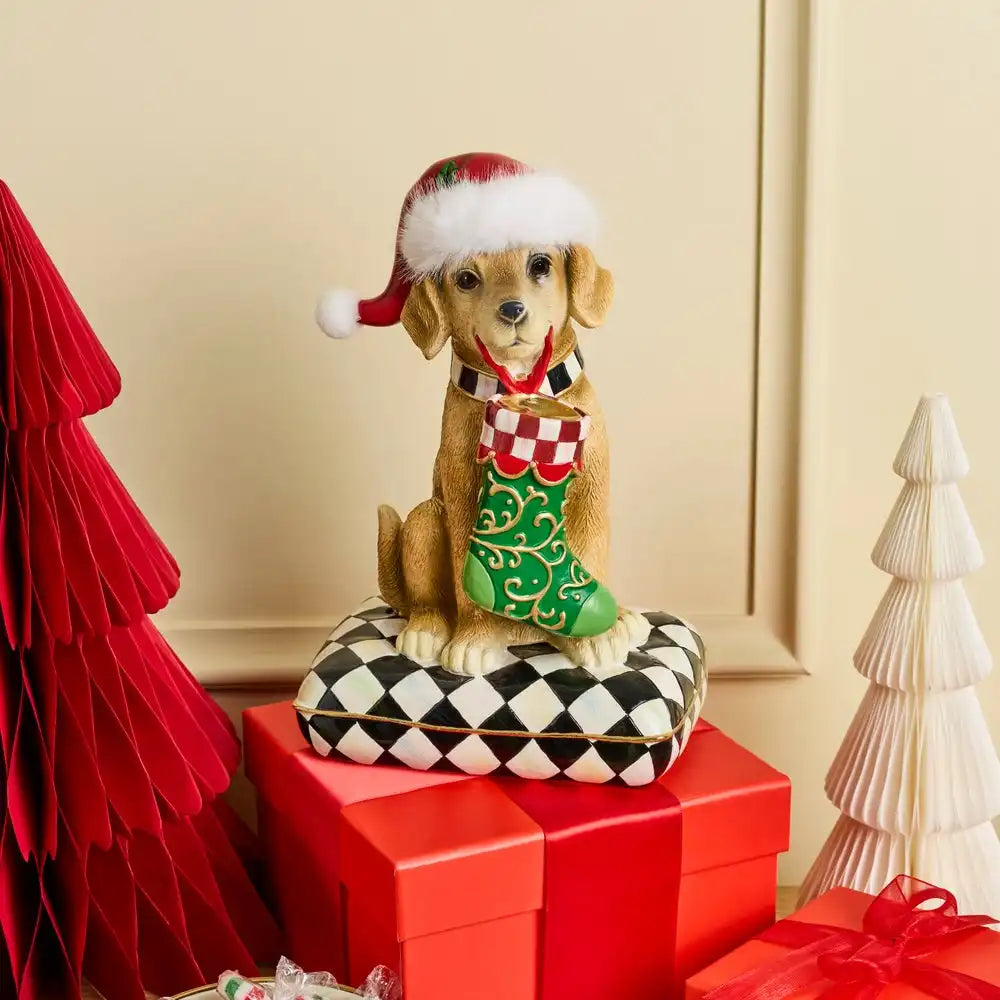 Holiday Lab Dog on Pillow Figurine