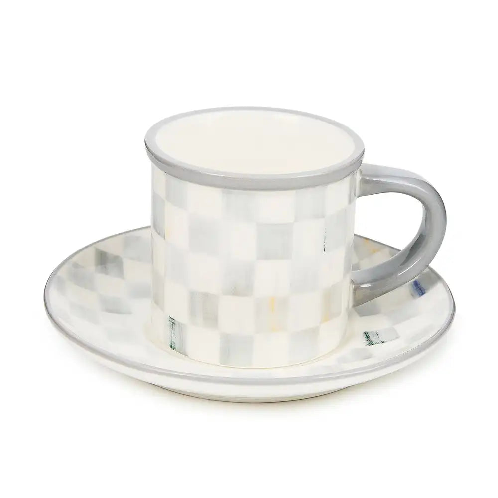 Sterling Check Espresso Cup & Saucer, Set of 2