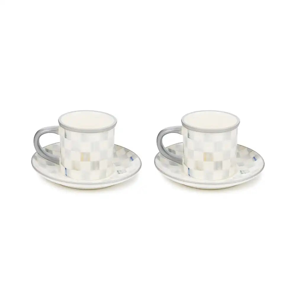 Sterling Check Espresso Cup & Saucer, Set of 2