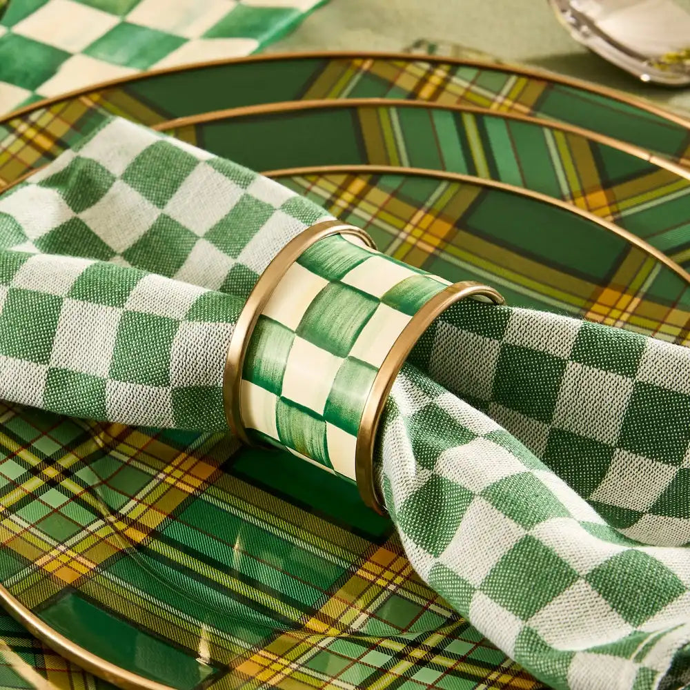 Emerald Check Napkin Rings, Set of 4