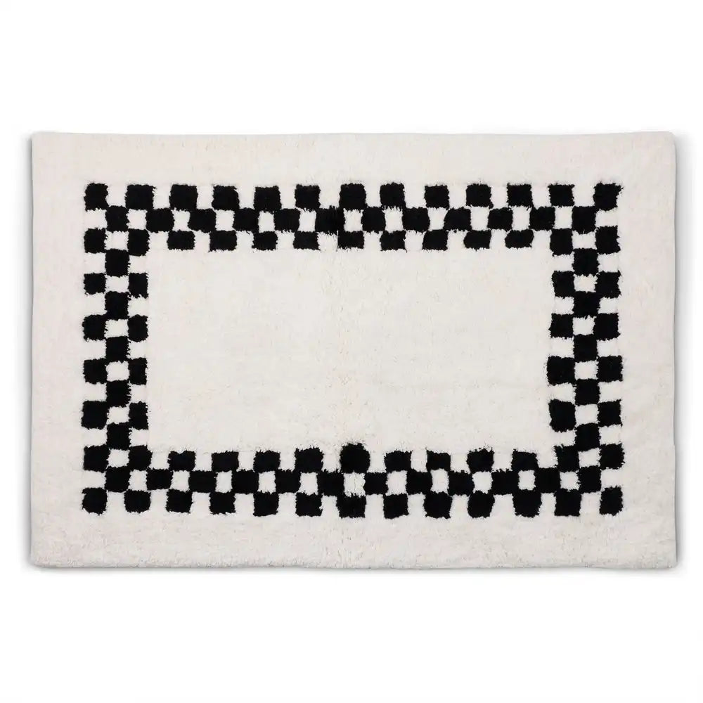 Black Check Hotel Bath Rug