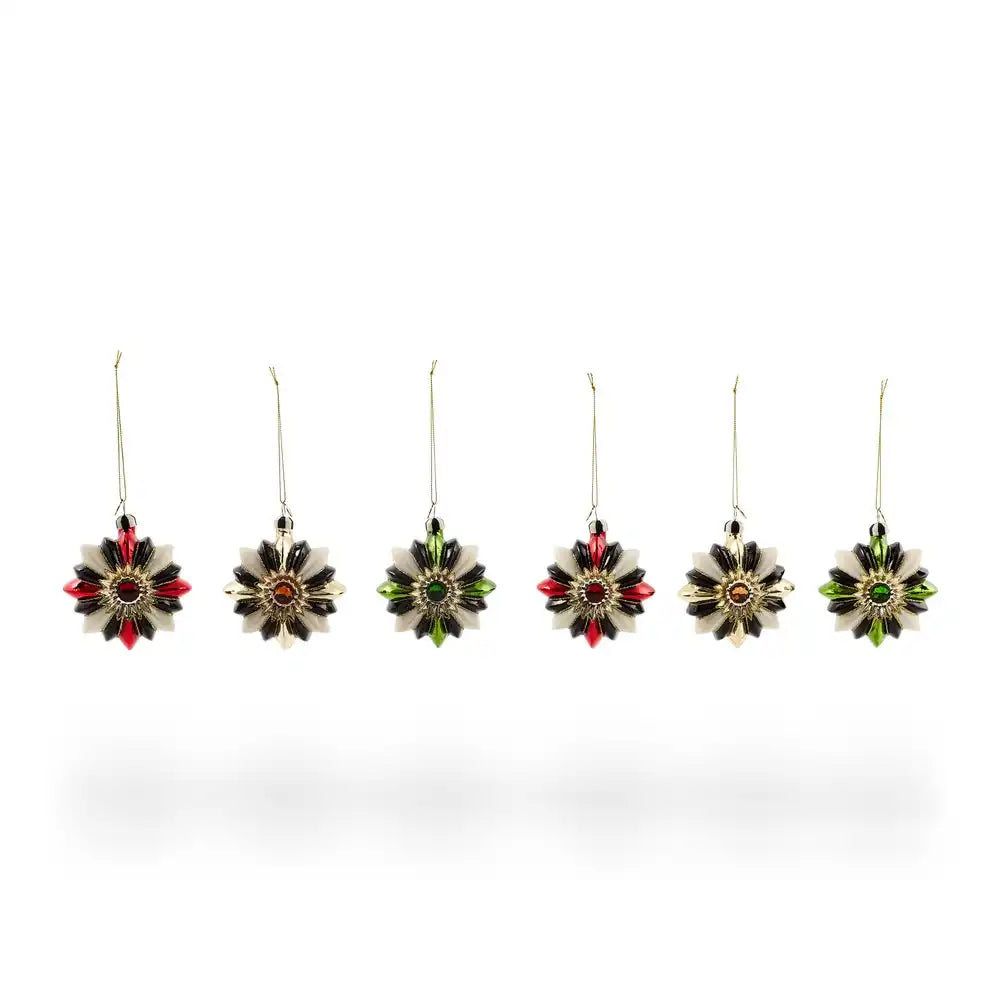 Traditional Reflector Star Glass Ornaments, Set of 6