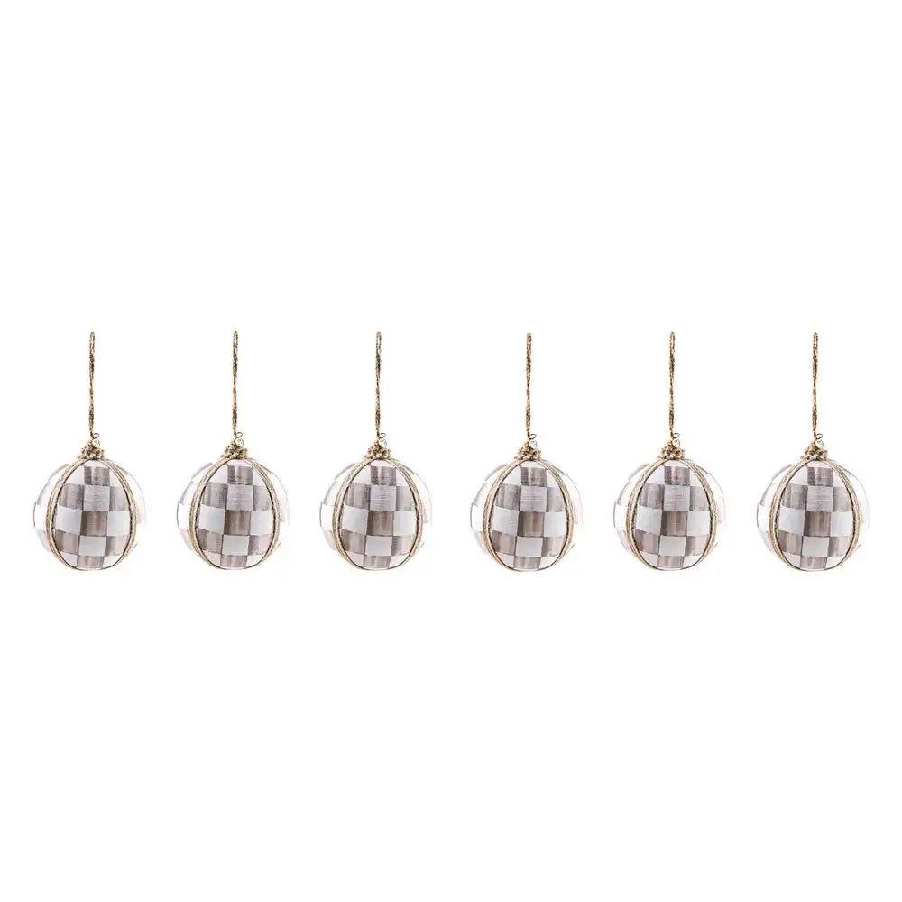 Mocha Check Fabric Large Ball Ornaments, Set of 4