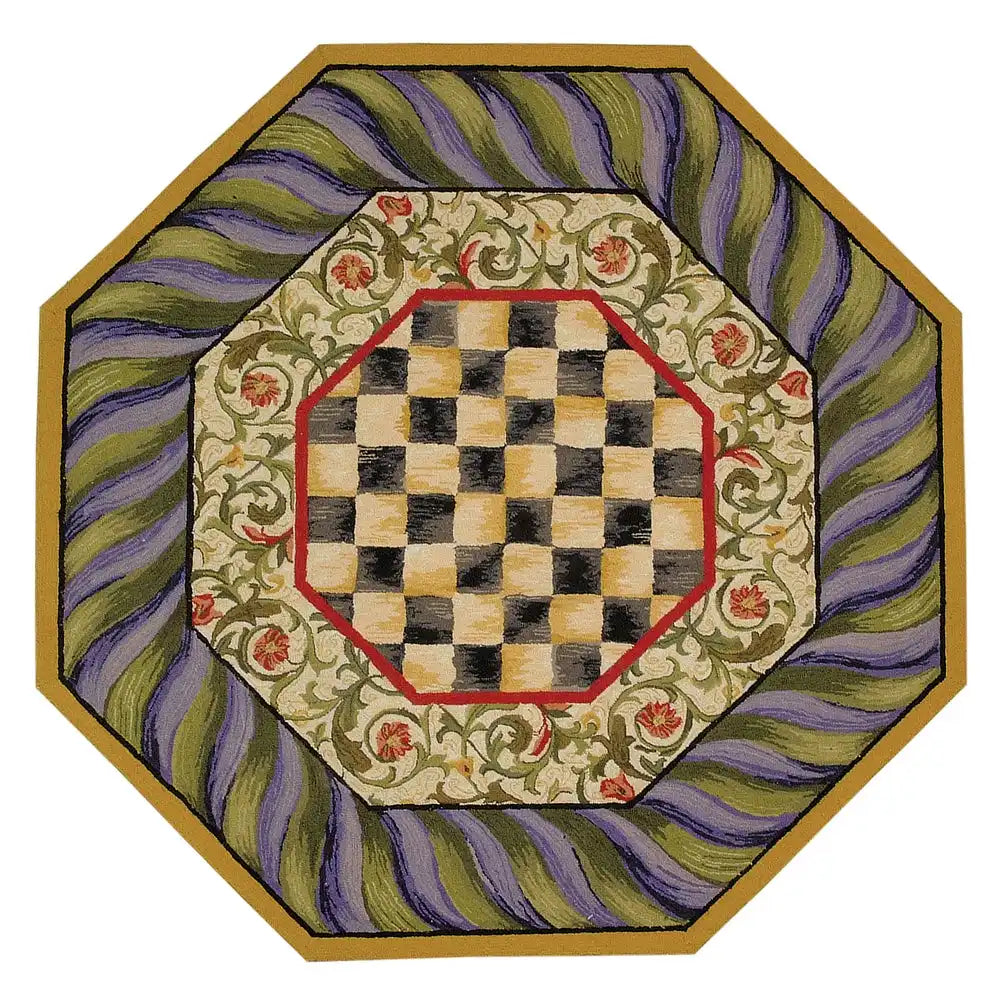 Courtly Check Purple & Green 5' Octagon Rug