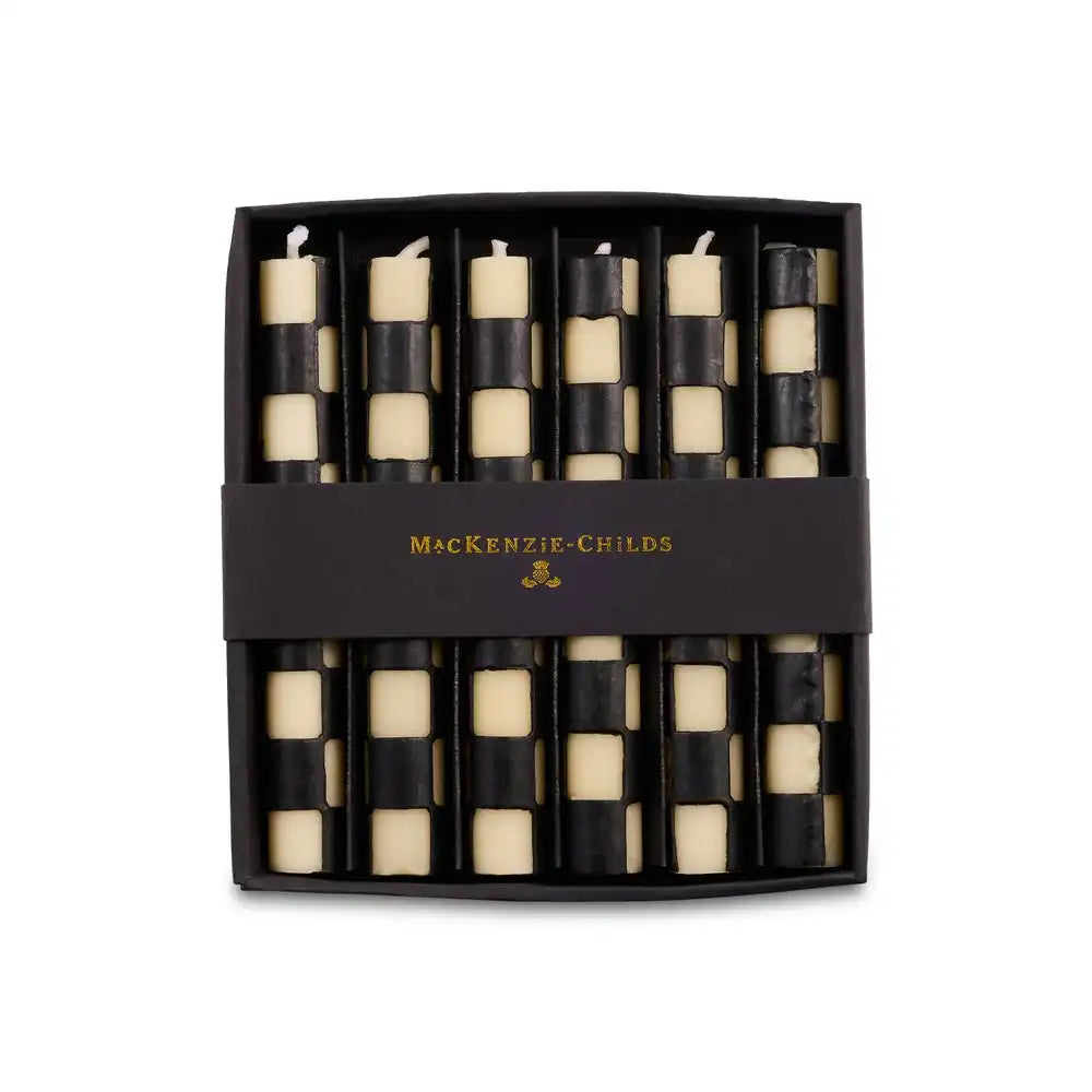 Black Check Mini Dinner Candles, Set of 6