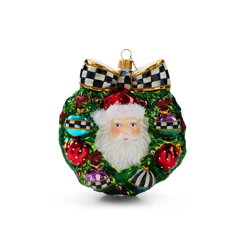 2026 Santa Wreath Glass Ornament
