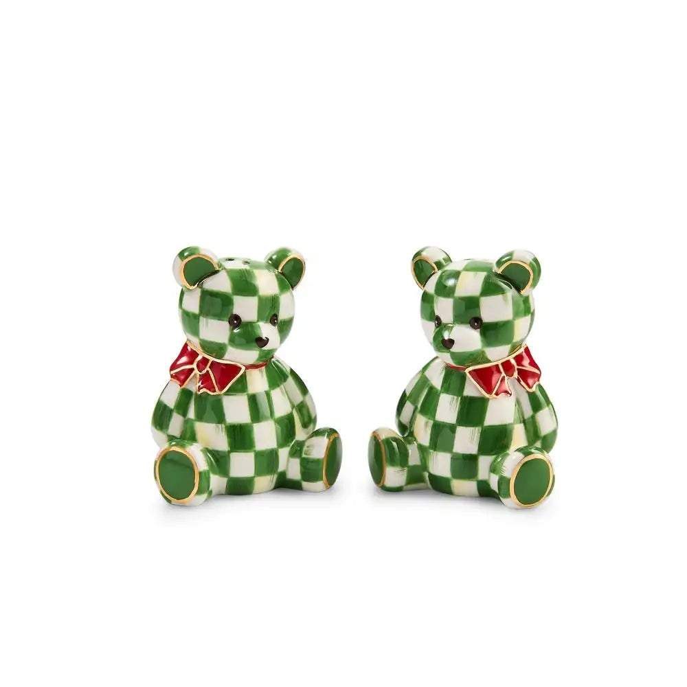 Emerald Check Holiday Bear Salt & Pepper Set