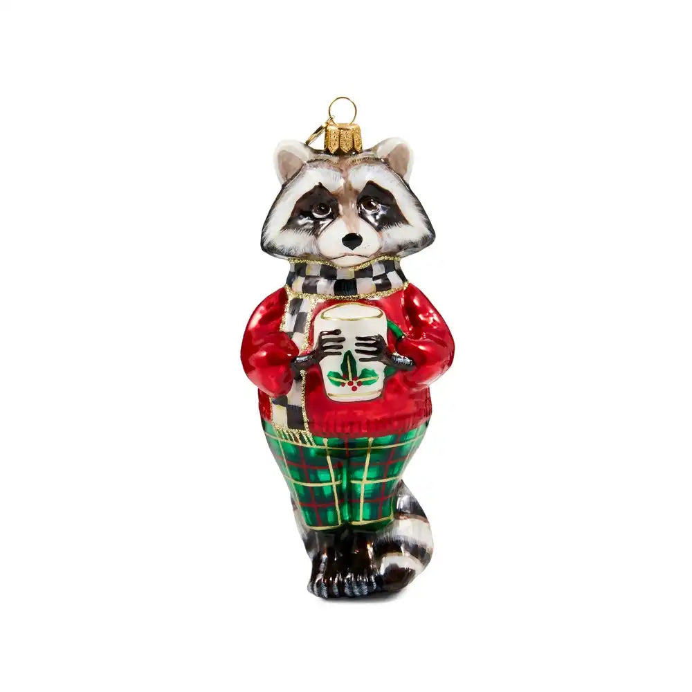 Tartan Raccoon Glass Ornament
