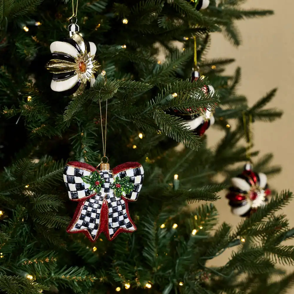 Courtly Check Holly Bow Glass Ornament