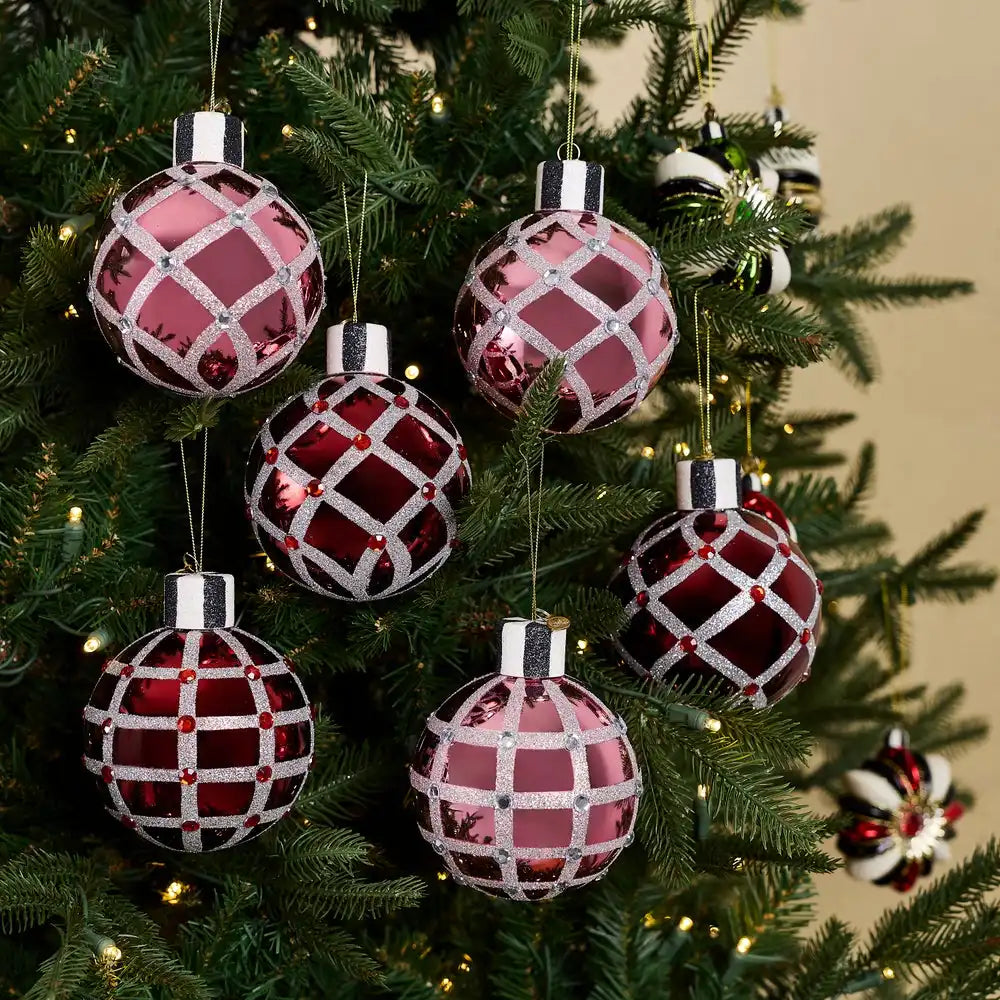 Ruby Red Glass Ball Ornaments, Set of 6