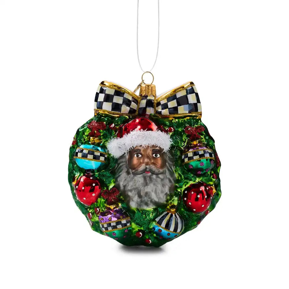 2026 Black Santa Wreath Glass Ornament