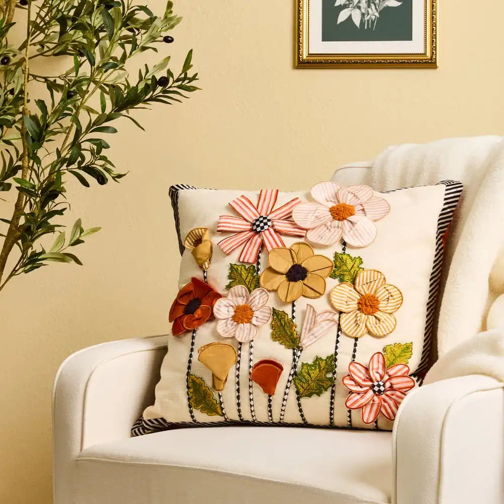 Striped Flowers Throw Pillow