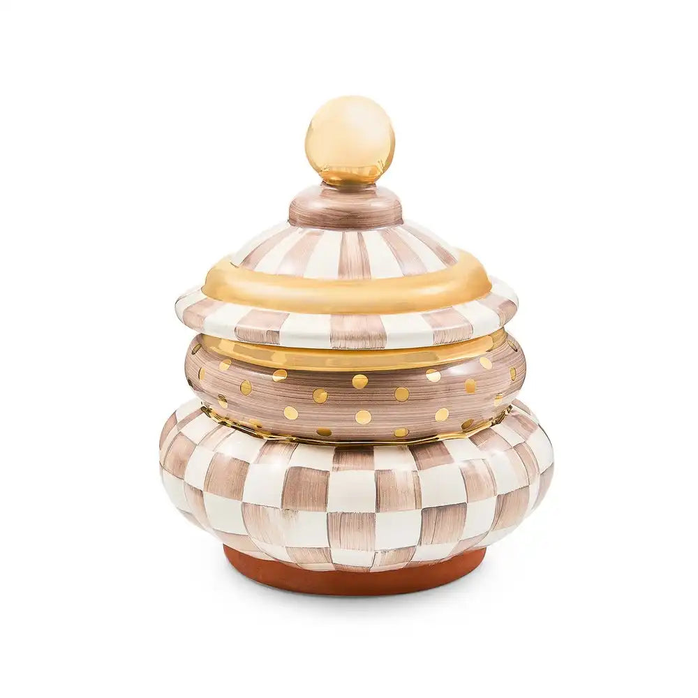 Mocha Check Ceramic Groovy Canister
