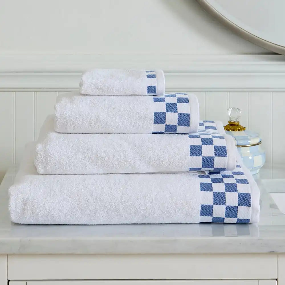 Bath Towel with French Blue Check Border