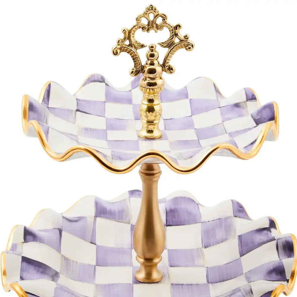 Violet Check Ceramic Three Tier Sweet Stand