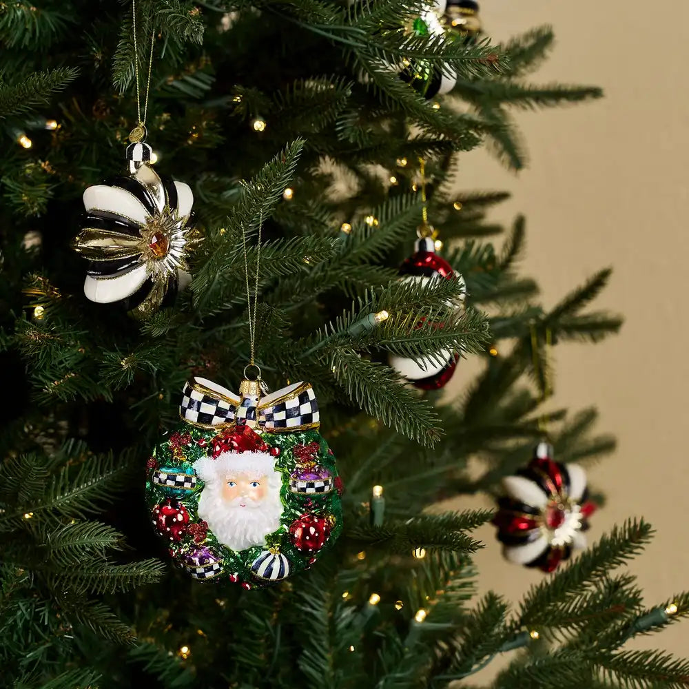 2026 Santa Wreath Glass Ornament