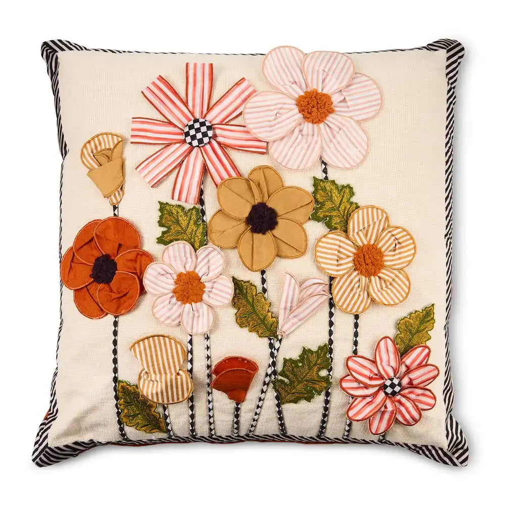 Striped Flowers Throw Pillow