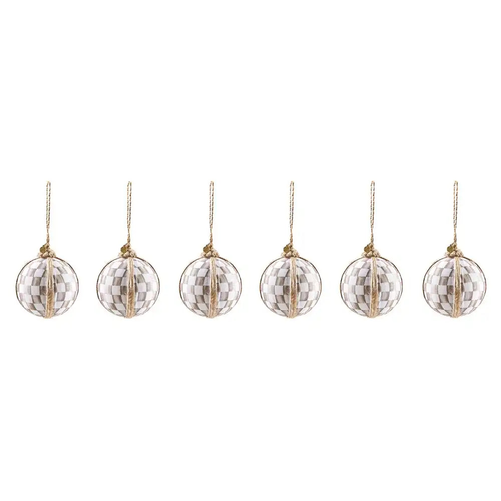 Mocha Check Fabric Medium Ball Ornaments, Set of 6