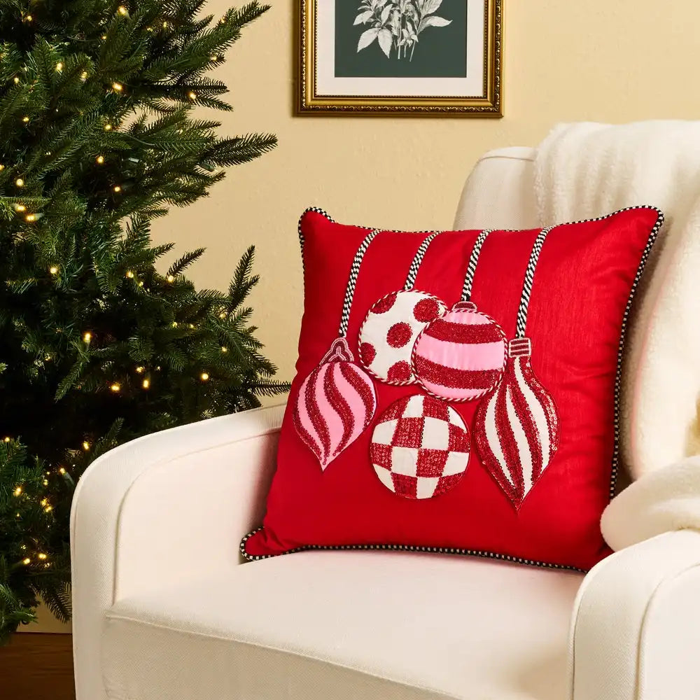 Red Ornaments Throw Pillow