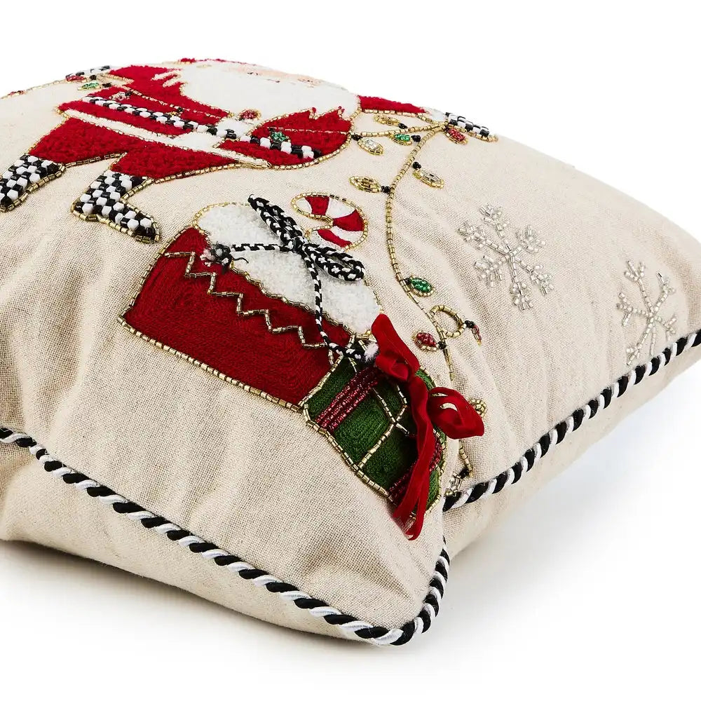 Santa with Tree Lights Throw Pillow