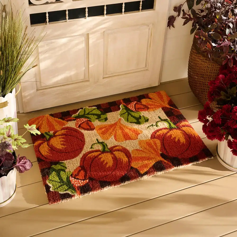 Checked Pumpkin Harvest Entrance Mat