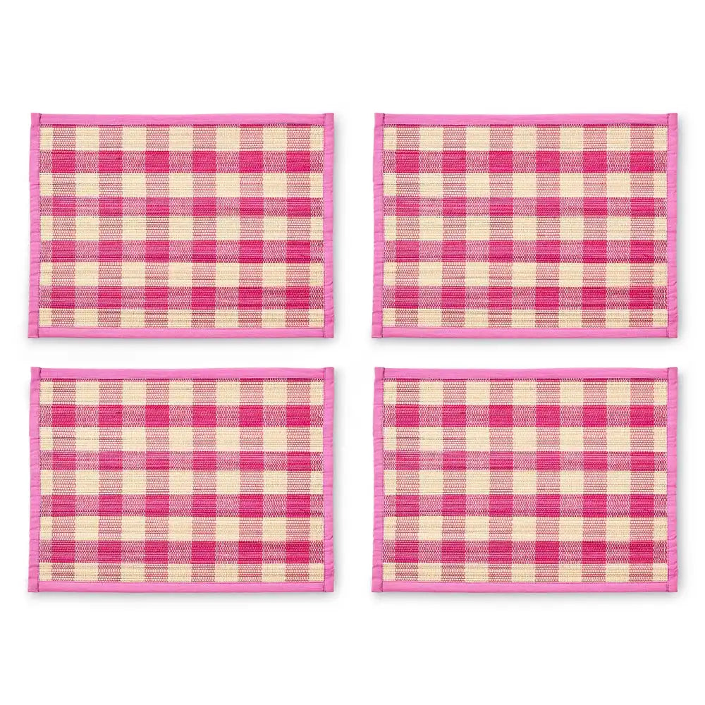 Pink Woven Check Straw Placemats, Set of 4