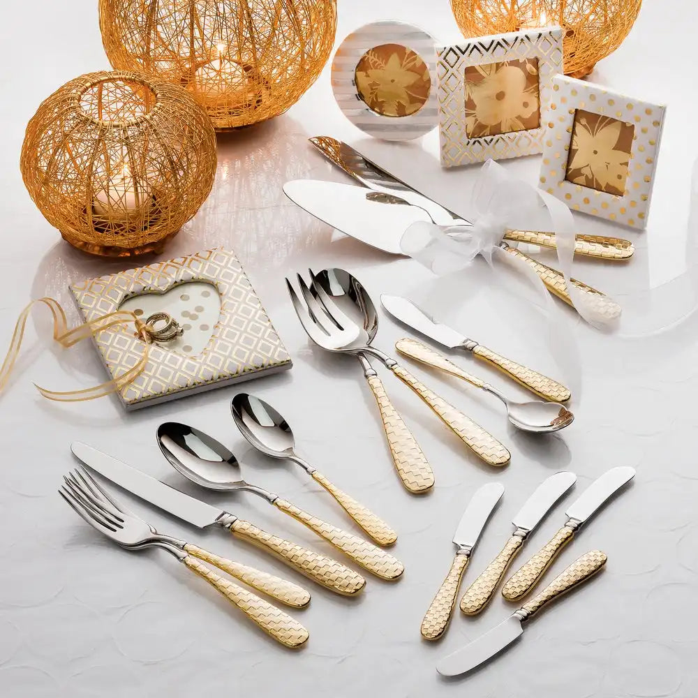 Gold Check Flatware 5-Piece Place Setting