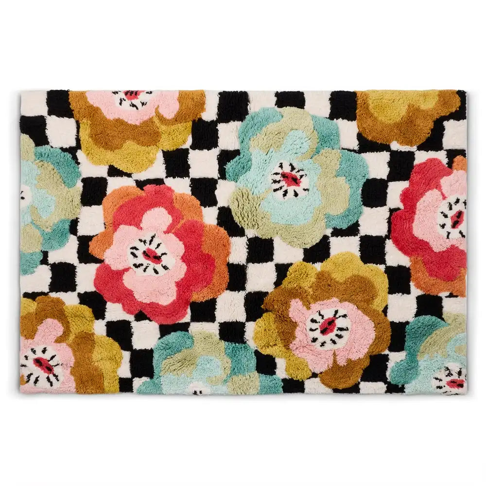Checkerboard in Bloom Bath Rug