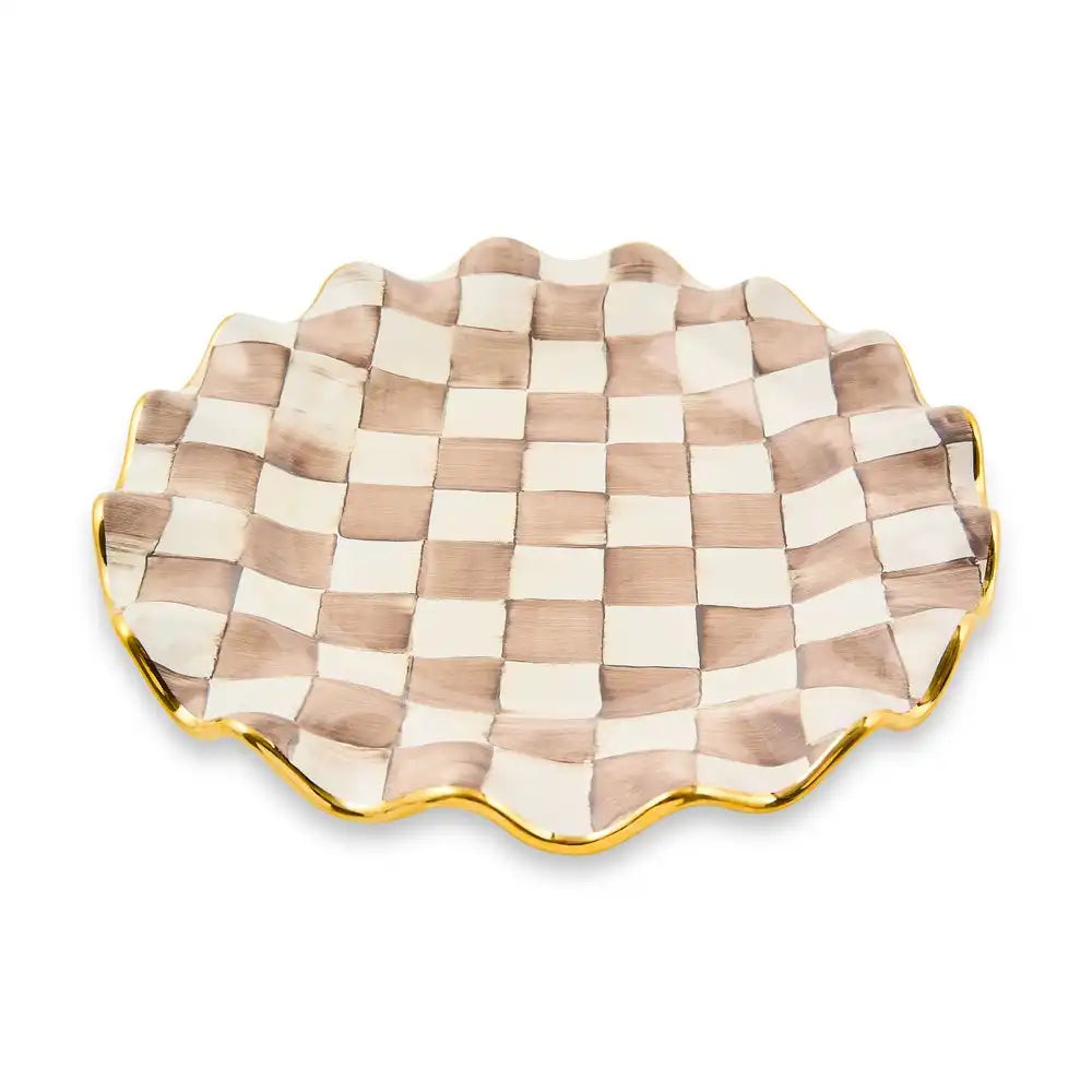 Mocha Check Ceramic Fluted Dinner Plate