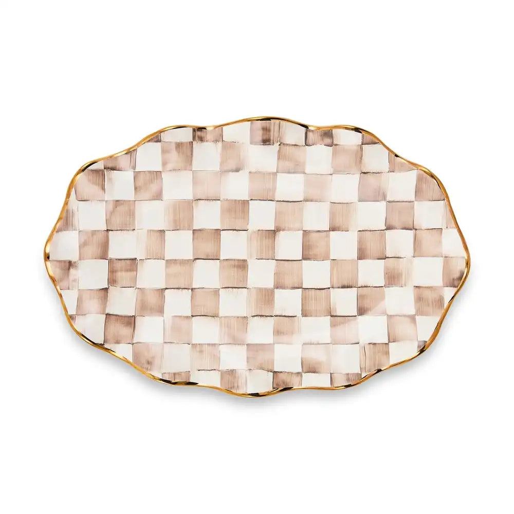 Mocha Check Ceramic Large Serving Platter