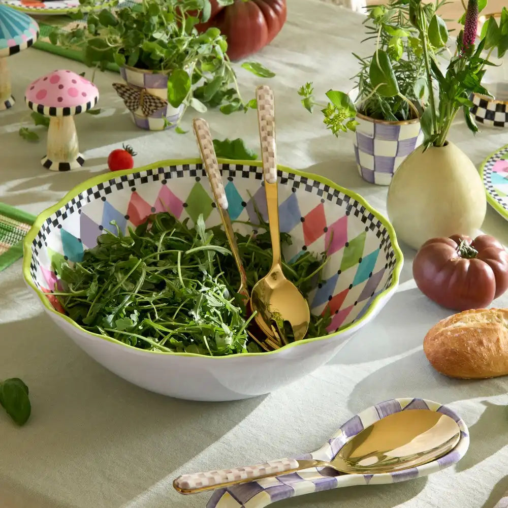 Mocha Check Bistro Salad Serving Set