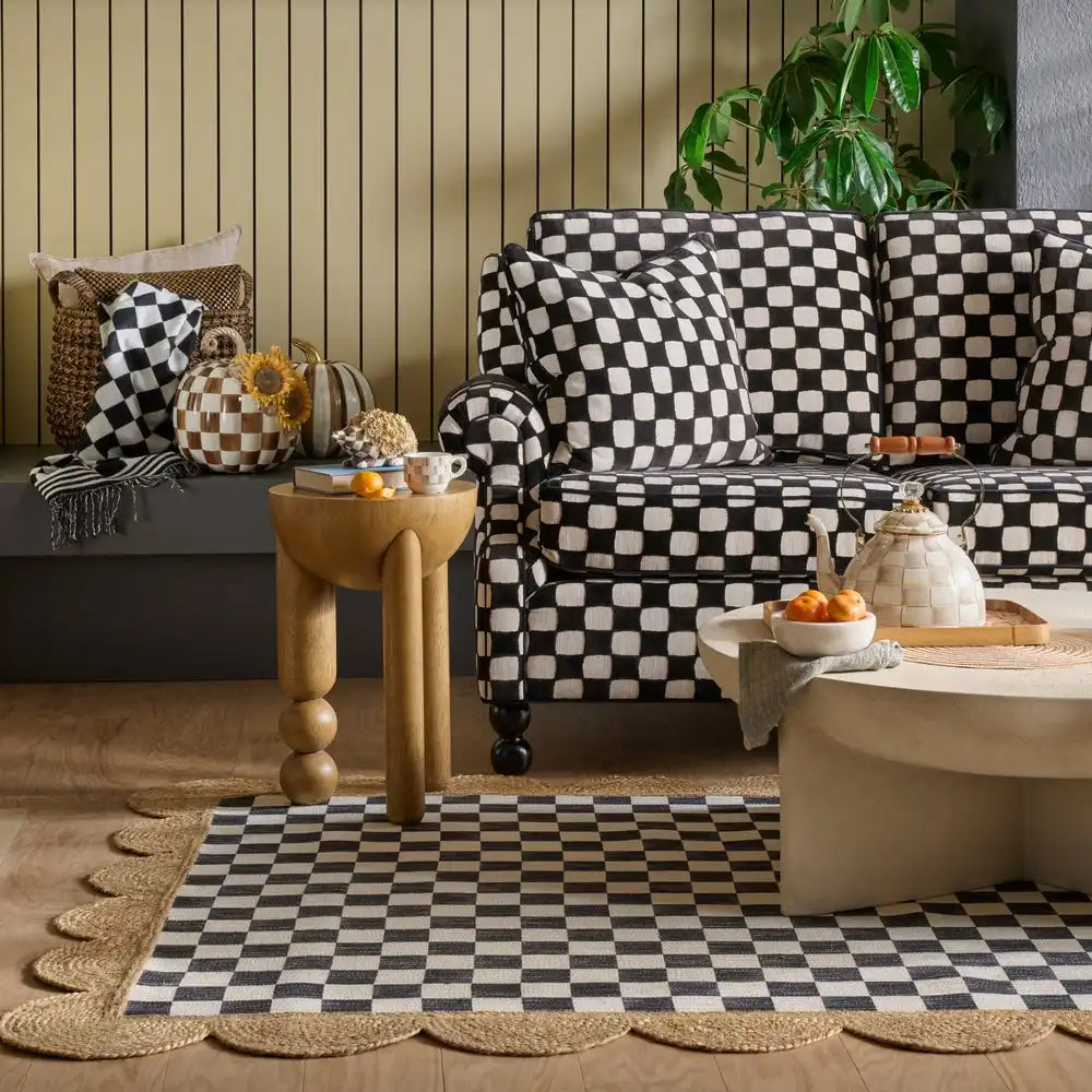 Black Check with Jute Scallops 2'6" x 7'11" Runner
