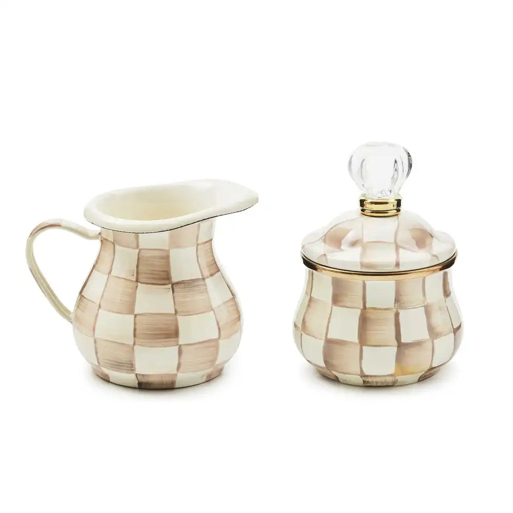 Mocha Check Creamer & Sugar Bowl Set