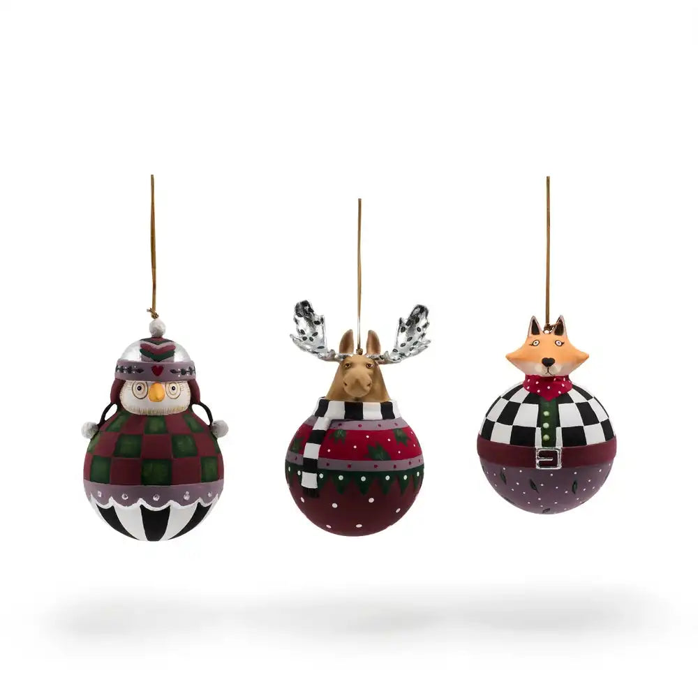 Patience Brewster Mooseltoe Ball Ornaments, Set of 3