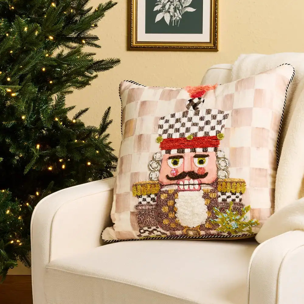 Mocha Check Nutcracker Throw Pillow