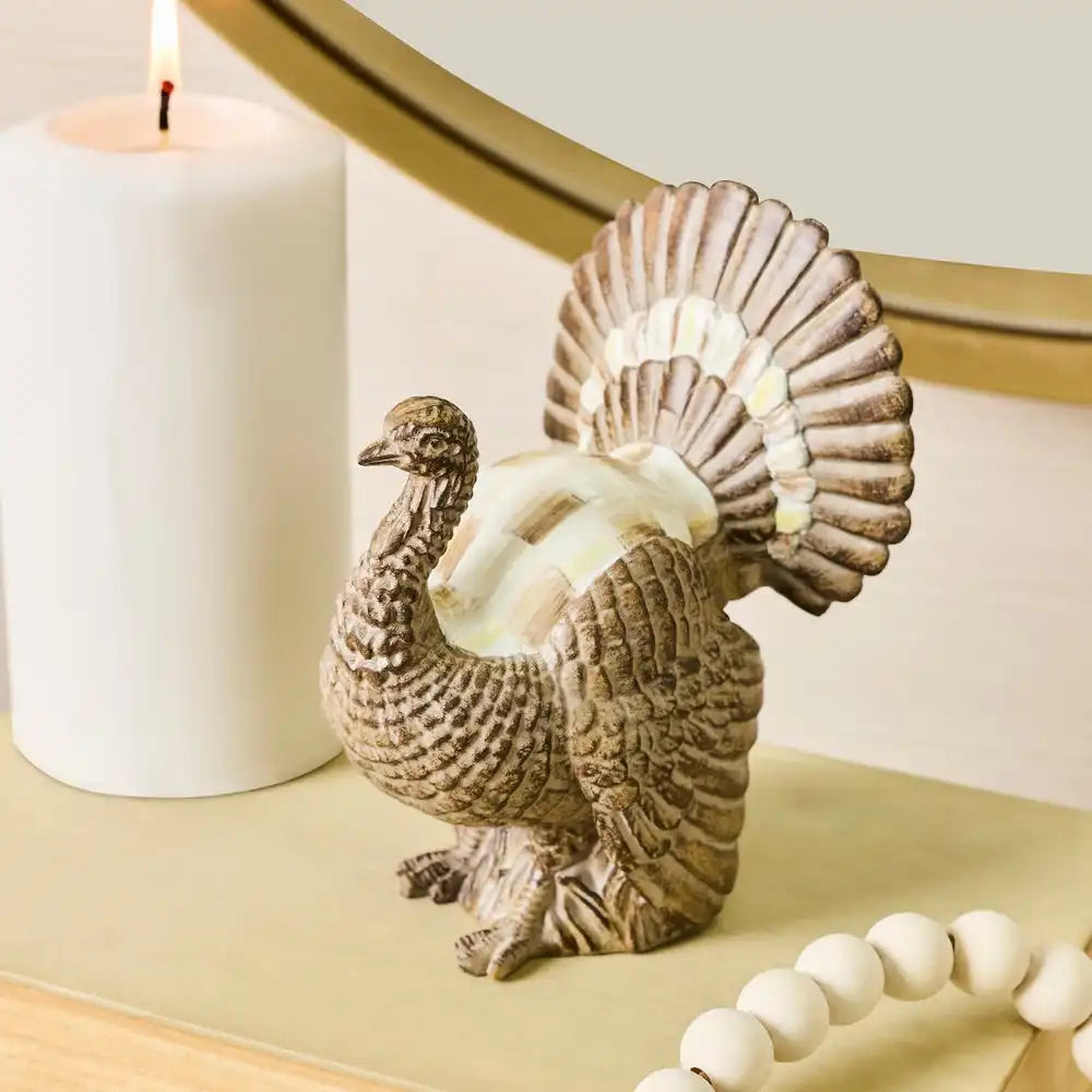 Mocha Check Mini Turkey Figurine